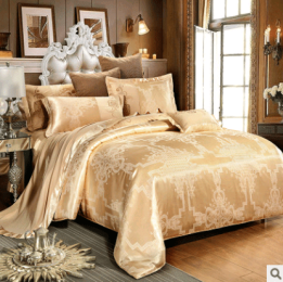 Luxury European Bedding Satin Jacquard Modal Cotton Tencel Set (Color: Camel, size: 1.5m)