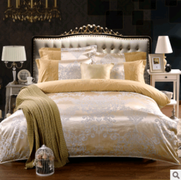 Luxury European Bedding Satin Jacquard Modal Cotton Tencel Set (Color: Rice gold, size: 1.8m)