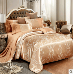 Luxury European Bedding Satin Jacquard Modal Cotton Tencel Set (Color: Champagne, size: 1.5m)