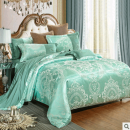 Luxury European Bedding Satin Jacquard Modal Cotton Tencel Set (Color: Water green, size: 1.8m)