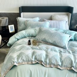 Lenzing Tencel Four-piece Double-sided Ice Silk Duvet Cover Texture American Light Luxury Silky Bedding (Color: Green, size: C)
