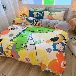 Four-Piece Bedding Set Thick Brushed Washed Cotton Sheets Double Duvet Cover (style: H, Bedding Size: A5)