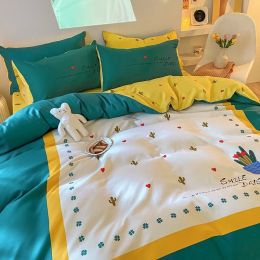Four-Piece Bedding Set Thick Brushed Washed Cotton Sheets Double Duvet Cover (style: J, Bedding Size: A5)