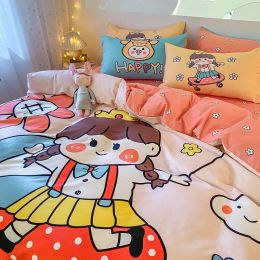 Four-Piece Bedding Set Thick Brushed Washed Cotton Sheets Double Duvet Cover (style: D, Bedding Size: A2)