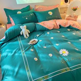 Four-Piece Bedding Set Thick Brushed Washed Cotton Sheets Double Duvet Cover (style: F, Bedding Size: A1)