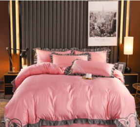 100 Pieces Of European-Style Washed Silk Four-Piece Set, Ice Silk Nude Bed Sheet And Duvet Cover, Summer Silk Bedding Three-Piece Set (style: F, size: 1.5m)