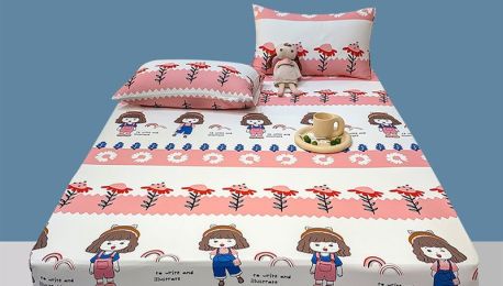 Cotton Elastic Bed Sheet Geometric Printed Fitted Sheet Elastic Bed Linen Mattress Cover Queen King Size bedding set Bedspread (Color: girl, style-Bedding Size: B-150x200)