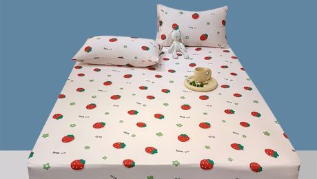 Cotton Elastic Bed Sheet Geometric Printed Fitted Sheet Elastic Bed Linen Mattress Cover Queen King Size bedding set Bedspread (Color: Strawberry, style-Bedding Size: B-150x200)