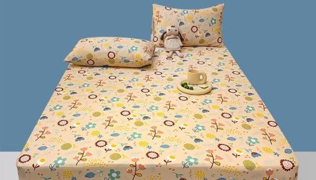 Cotton Elastic Bed Sheet Geometric Printed Fitted Sheet Elastic Bed Linen Mattress Cover Queen King Size bedding set Bedspread (Color: flower, style-Bedding Size: B-150x200)