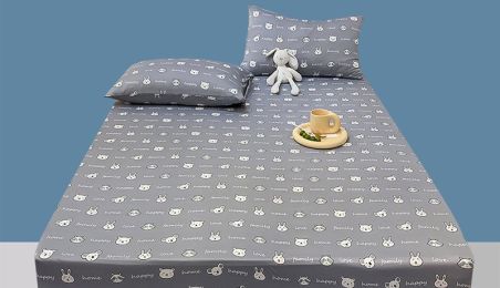 Cotton Elastic Bed Sheet Geometric Printed Fitted Sheet Elastic Bed Linen Mattress Cover Queen King Size bedding set Bedspread (Color: Grey, style-Bedding Size: B-180x200cm)
