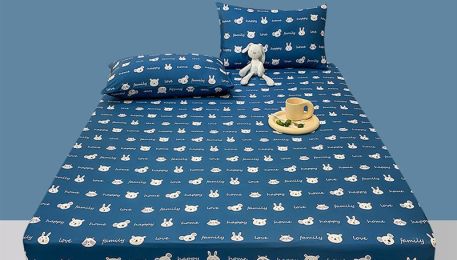 Cotton Elastic Bed Sheet Geometric Printed Fitted Sheet Elastic Bed Linen Mattress Cover Queen King Size bedding set Bedspread (Color: Blue, style-Bedding Size: B-120X200cm)