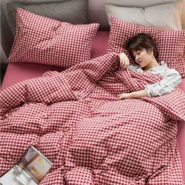 Simple Checkered Sheets, Duvet Cover And Bedding Set Of Four (style: Pink small lattice, Bedding Size: 180*220)