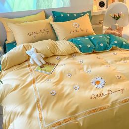 Four-Piece Bedding Set Thick Brushed Washed Cotton Sheets Double Duvet Cover (style: G, Bedding Size: A4)
