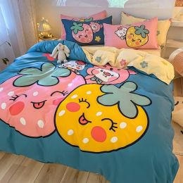 Four-Piece Bedding Set Thick Brushed Washed Cotton Sheets Double Duvet Cover (style: A, Bedding Size: A4)