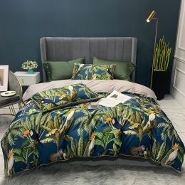 Digital Printing Four-Piece Light Luxury Bed Sheet Duvet Cover (Color: Mocha blue, size: 1.5m 1.8m)