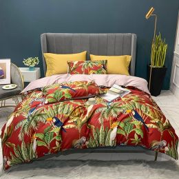 Digital Printing Four-Piece Light Luxury Bed Sheet Duvet Cover (Color: Mocha Red, size: 1.5m 1.8m)