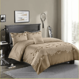 Three-piece Simple Plain Black Printing Bedding Set (Color: Camel, Carpet size: 210x210)