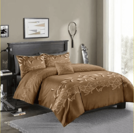 Three-piece Simple Plain Black Printing Bedding Set (Color: Coffee, Carpet size: 230x260)