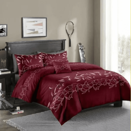 Three-piece Simple Plain Black Printing Bedding Set (Color: Wine Red, Carpet size: 210x210)