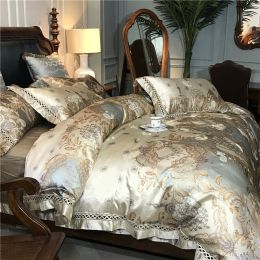 High End European Style Luxury 120 Thread Satin Silk Cotton Four Piece Set Of Pure (style: Style B, Bedding Size: 200x230cm)