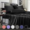 4 Pcs Smooth Satin Silk Sheet Set Deep Pocket Bed Sheet Wrinkle Fade Resistant
