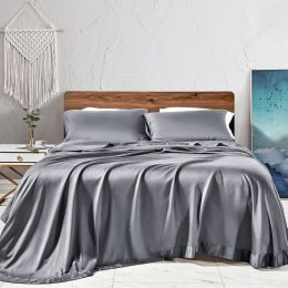 100% Lenzing Tencel Sheet Set Luxury Lyocell Eucalyptus Fitted Flat Sheet with Pillowcases Super Soft Silky Smooth Bedding, Twin/Queen/King Size (Color: Luxury Gray, size: queen)