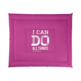 Bedding, Pink And White I Can Do All Things Philippians 4:13 Graphic Text Style Comforter (size: 104x88)