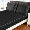 Soft Silky Satin Bed Sheet Set Pillowcase Solid Deep Pocket Flat Fitted Sheet
